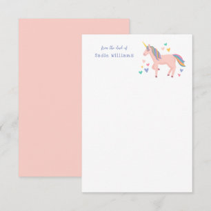 Pink Pastel Rainbow Unicorn Kids Personal Note Thank You Card
