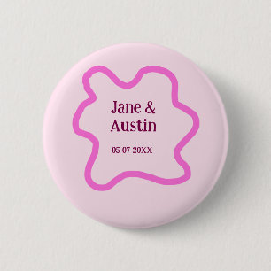 Pink pastel retro wedding border frame name date 6 cm round badge