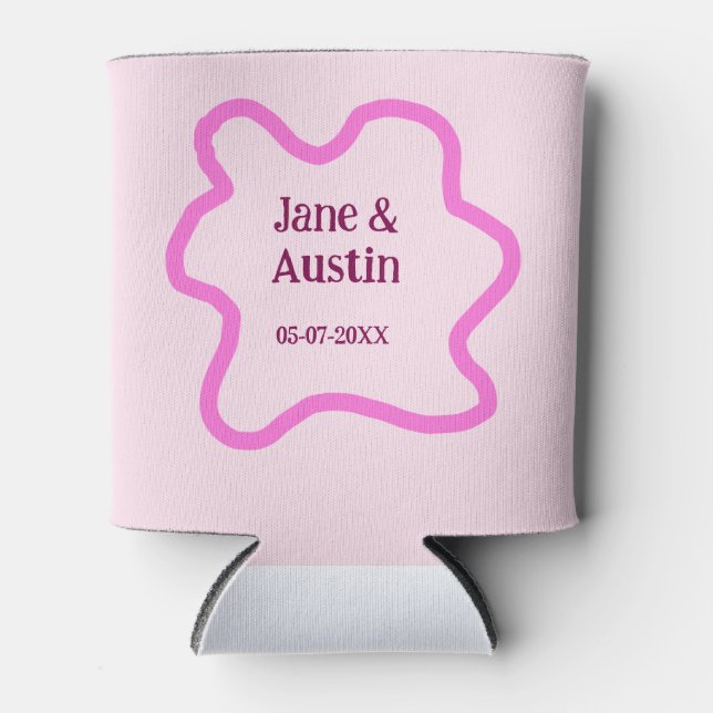 Pink pastel retro wedding border frame name date can cooler (Front)