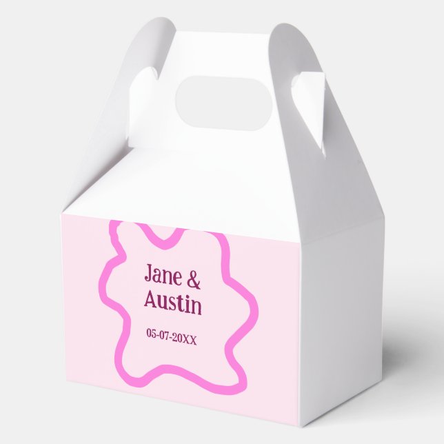 Pink pastel retro wedding border frame name date favour box (Front)