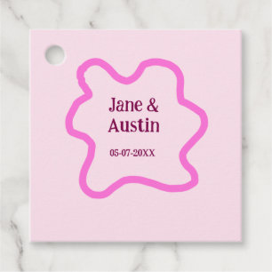Pink pastel retro wedding border frame name date favour tags