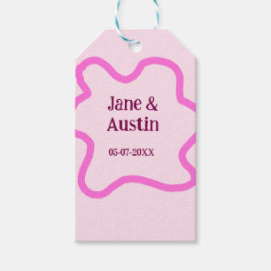 Pink pastel retro wedding border frame name date gift tags
