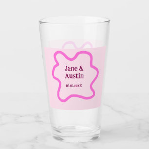 Pink pastel retro wedding border frame name date glass