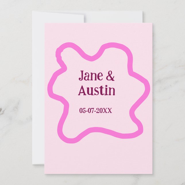 Pink pastel retro wedding border frame name date invitation (Front)