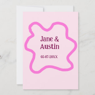 Pink pastel retro wedding border frame name date invitation