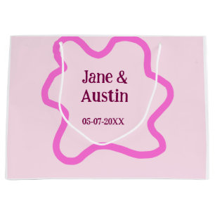 Pink pastel retro wedding border frame name date large gift bag