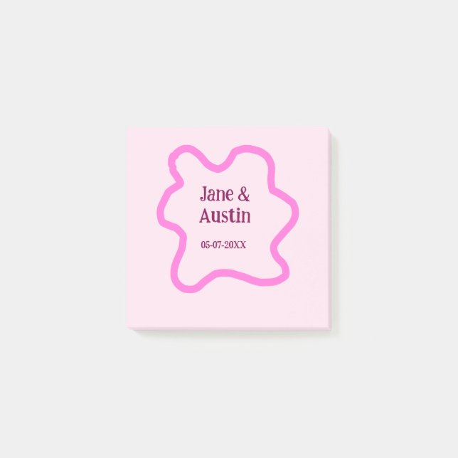 Pink pastel retro wedding border frame name date post-it notes (Front)