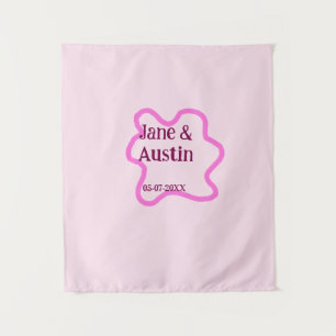 Pink pastel retro wedding border frame name date tapestry