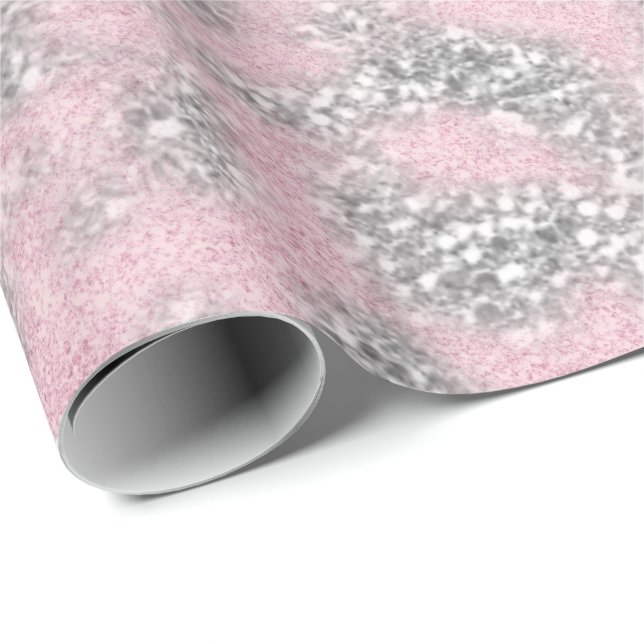 Pink Pastel Silver Gray Glitter Sparkly  Abstract Wrapping Paper (Roll Corner)