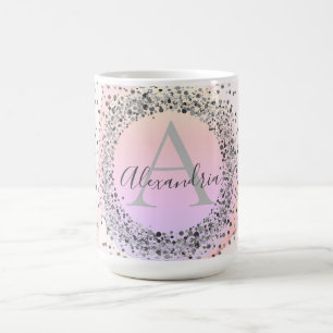 Pink Pastel Silver Speckled Glittery Personalised  Magic Mug