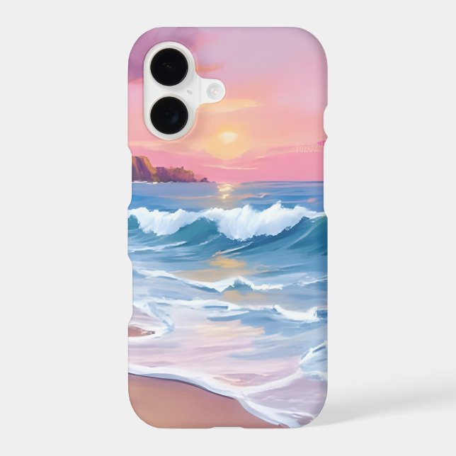 Pink Pastel Skies | Ocean Watercolor Beach Waves iPhone Case (Back)
