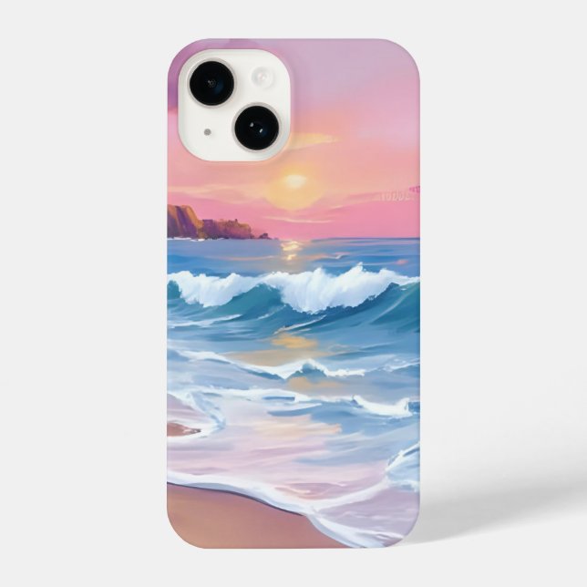 Pink Pastel Skies | Ocean Watercolor Beach Waves iPhone Case (Back)