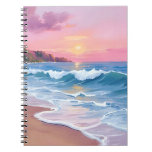 Pink Pastel Skies Ocean Watercolor Beach Waves Notebook