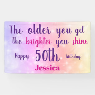 Pink pastel sparkly 50th Birthday personalised Banner