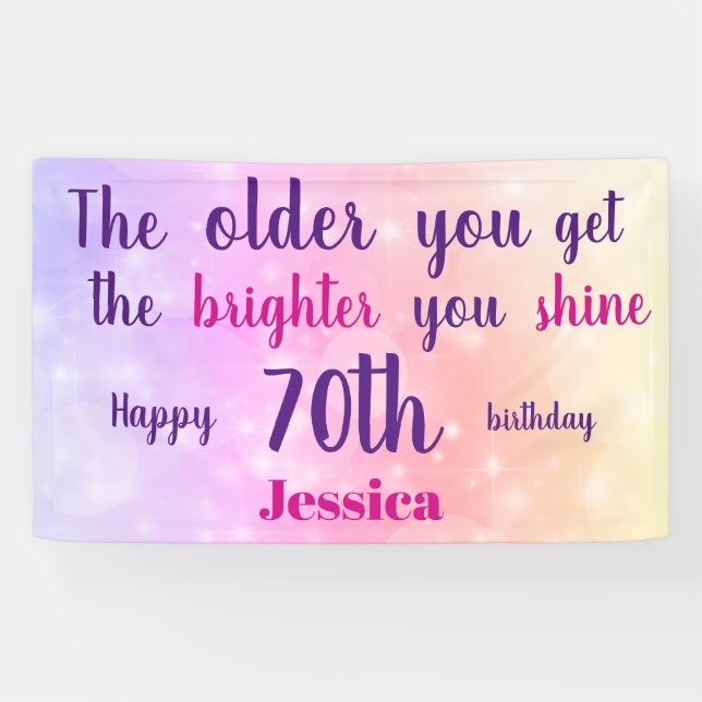 Pink pastel sparkly 70th Birthday personalised Banner (Horizontal)