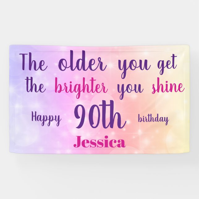 Pink pastel sparkly 90th Birthday personalised Banner (Horizontal)