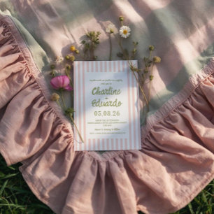 Pink Pastel Striped Whimsical Wedding Invitation