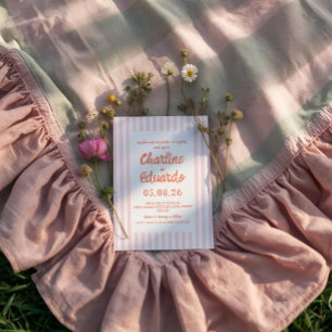 Pink Pastel Striped Whimsical Wedding  Invitation