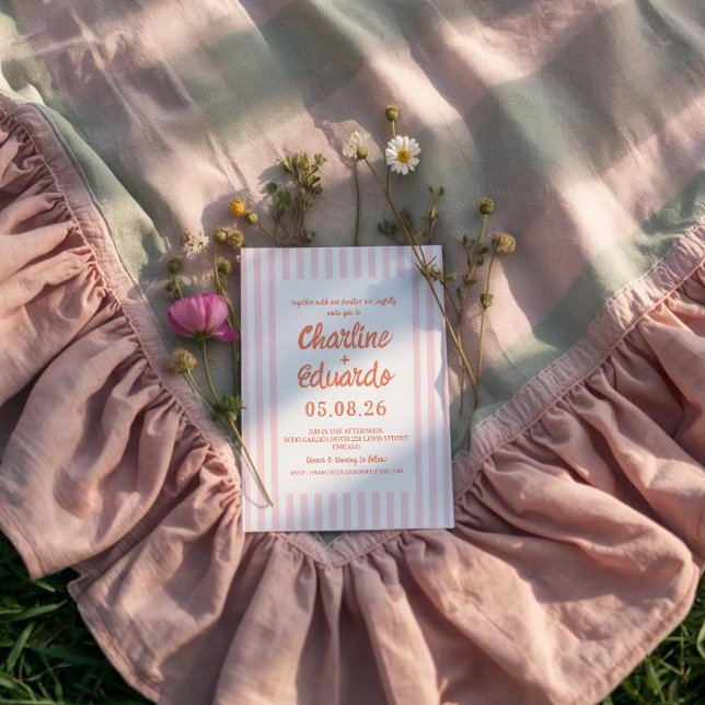 Pink Pastel Striped Whimsical Wedding  Invitation (Creator Uploaded)