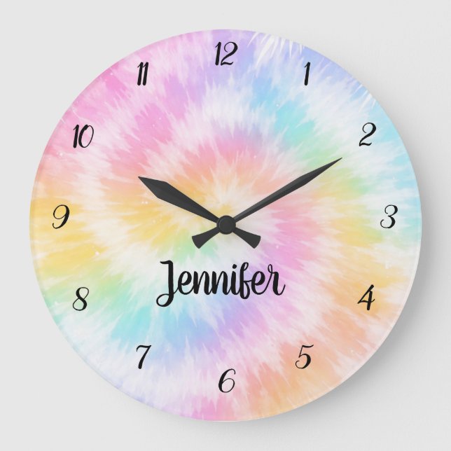 Pink Pastel Tie Dye Girly Chic                     Large Clock (Front)