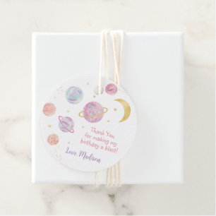 Pink Pastel Two The Moon Space Birthday Favour Tags