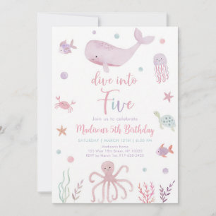 Pink Pastel Under the Sea 5th Birthday Invitation