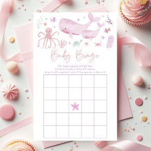 Pink Pastel Under The Sea Baby Shower Bingo Game