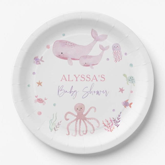 Pink Pastel Under the Sea Baby Shower Paper Plate (Front)