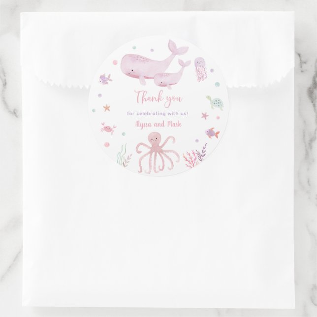 Pink Pastel Under the Sea Baby Shower Thank You Classic Round Sticker (Bag)