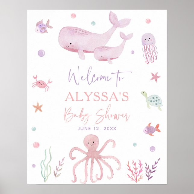 Pink Pastel Under the Sea Baby Shower Welcome Poster (Front)