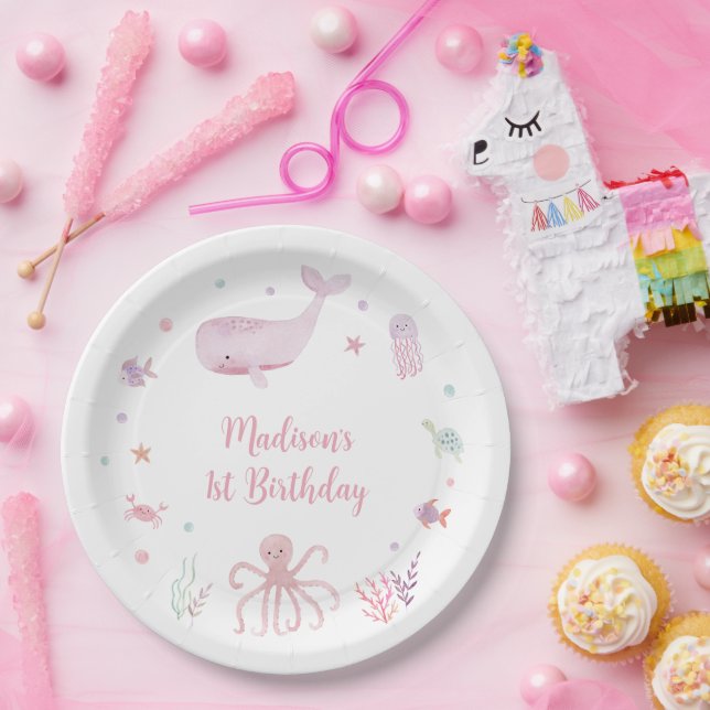 Pink Pastel Under the Sea Birthday Paper Plate (Party)