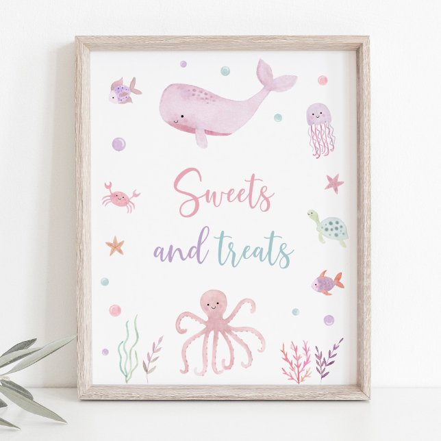 Pink Pastel Under the Sea Birthday Treats Sign (Creator Uploaded)