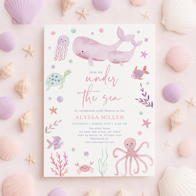 Pink Pastel Under the Sea Girl Baby Shower Invitation (Creator Uploaded)