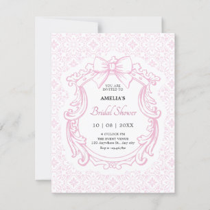 Pink pastel vintage ornate bow bridal shower invitation