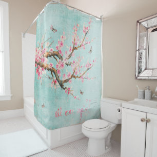Pink Pastel Vintage Spring Bird Cherry Blossom Shower Curtain