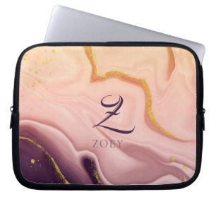 Pink Pastel Violet Glitter Watercolor Customizable Laptop Sleeve