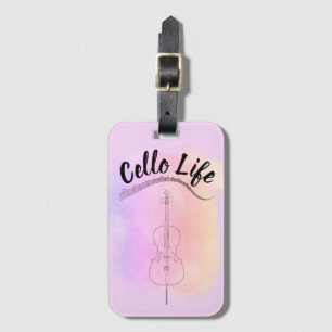 Pink Pastel Watercolor Cello Life Instrument Bag Luggage Tag
