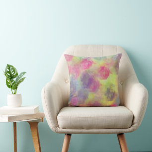Pink Pastel Watercolor Cotton Balls Cushion