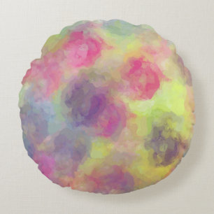 Pink Pastel Watercolor Cotton Balls Round Cushion