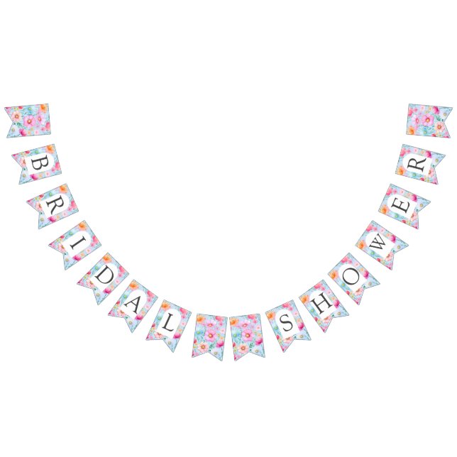 Pink Pastel Watercolor Floral Bridal Shower Bunting (All)