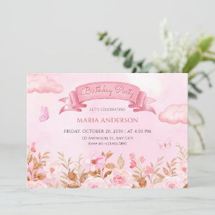 Pink pastel watercolor floral garden  invitation