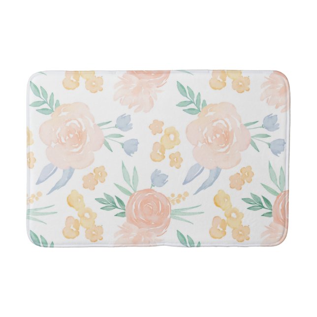 Pink Pastel Watercolor Floral Personalised Bath Mat (Front)