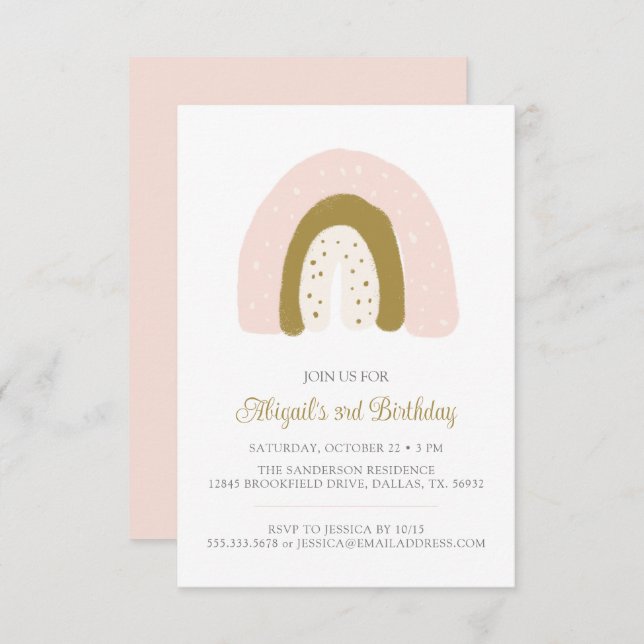 Pink Pastel Watercolor Rainbow Birthday Party Invitation (Front/Back)