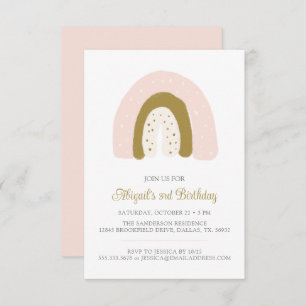 Pink Pastel Watercolor Rainbow Birthday Party Invitation