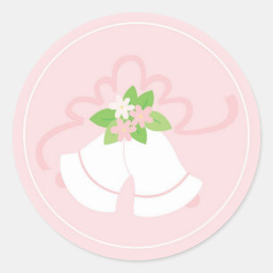 Pink pastel wedding bells classic round sticker