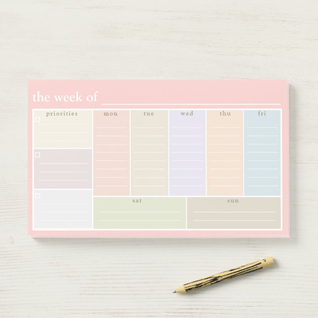 Pink Pastel Weekly Desk Planner To-do List Post-it Notes (On Desk)
