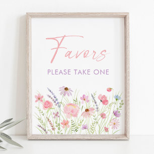 Pink Pastel Wildflower Baby Shower Favour Sign