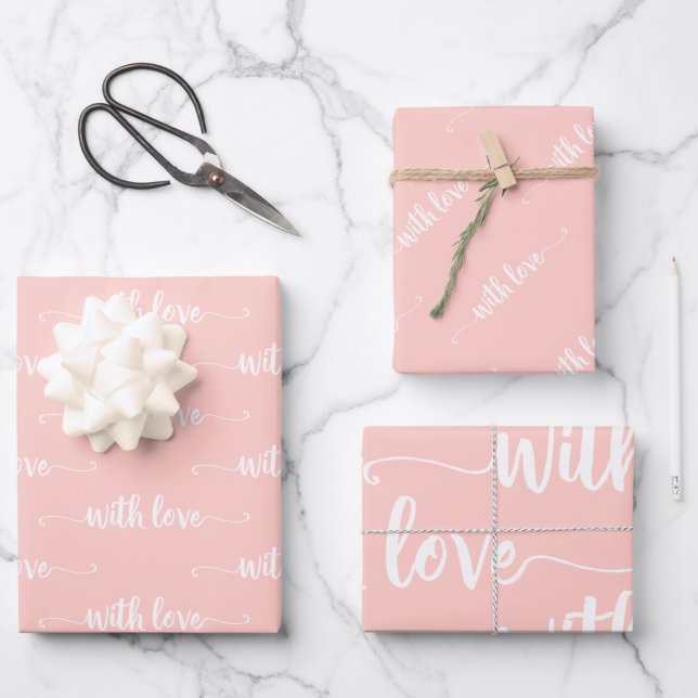 Pink Pastel With Love Wrapping Paper Sheets (Front)