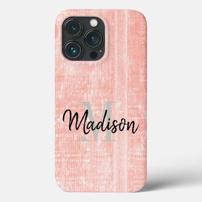 Pink Pastel Wood Texture Initial Name Custom Case-Mate iPhone Case (Back)