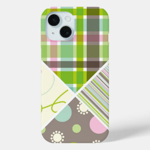 Pink Pastels Check Dots Scribbles Stripes Patterrn iPhone 15 Case